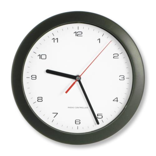 PEWETA Orologio da parete radio con custodia nera, con numeri arabi, Ø 250 mm