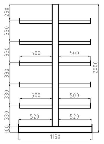 META Scaffalature cantilever universali Atlas ST, su due lati - collocabili in modo flessibile liberamente nello spazio, altezza 2000 mm, 6 piani