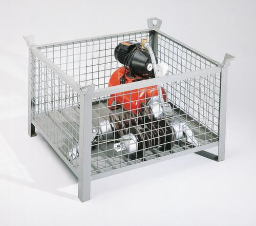 Contenitore in rete metallica con base in lamiera