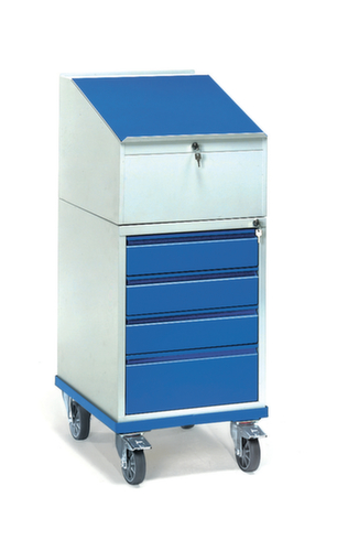 fetra Scrivania mobile con cassetti, RAL7035 grigio luce/RAL5007 blu brillante