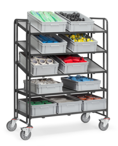 fetra Carrello a ripiani GREY EDITION per contenitori Euronorm, carico max. 300 kg, 5 piani