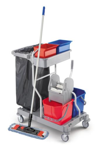 Carro per mop umidi con pressa per mop e porta sacchi per l'immondizia, 2x15 l/2x6 l secchi in rosso/blu