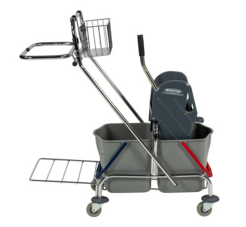 Carro per mop umidi con pressa per mop e porta sacchi per l'immondizia, 2 x 17 l secchi in rosso/blu