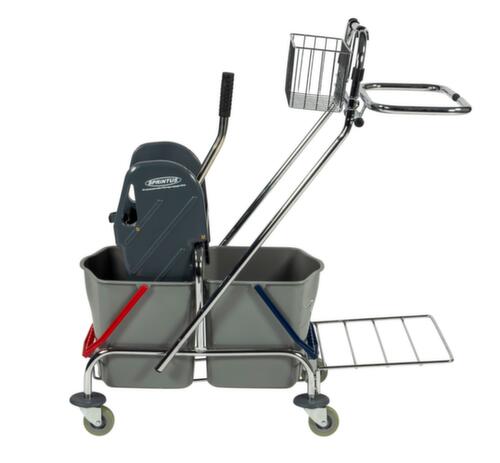 Carro per mop umidi con pressa per mop e porta sacchi per l'immondizia, 2 x 17 l secchi in rosso/blu