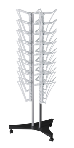 Paperflow Colonna rotante mobile per brochure Filario, 24 piani d’appoggio, struttura argento/nero