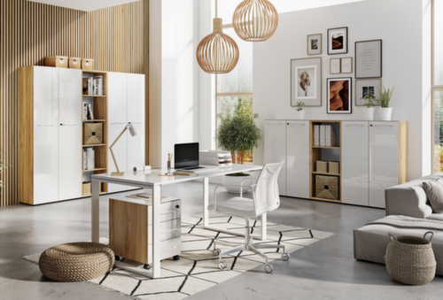 Scaffale per cartelle GW-MONTERIA con ripiano superiore con supporto in vetro di sicurezza