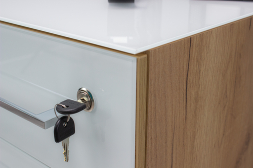 Piedistallo mobile GW-MONTERIA con ripiano superiore con copertura in vetro di sicurezza