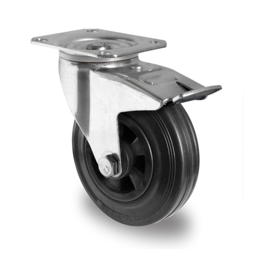 Cascoo Ruota orientabile con fermo totale, carico massimo 205 kg, gommatura in gomma solida
