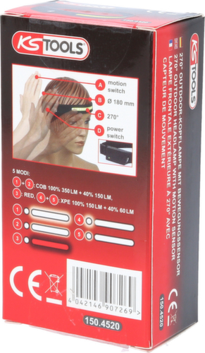 KS Tools 270° outdoor head torch with motion sensor