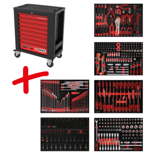 KS Tools Performanceplus workshop trolley set P15 with 423 tools for 6 drawers