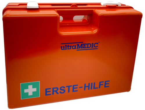 ultraMEDIC Kit di pronto soccorso Super con supporto a parete, riempimento secondo DIN 13169