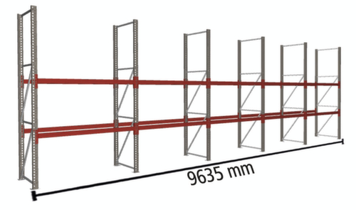 META Portapallet MULTIPAL per 30 pallet, 9635 mm di larghezza, 3 piani di stoccaggio