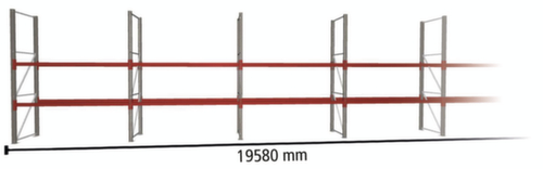 META Portapallet MULTIPAL per 42 pallet, 19580 mm di larghezza, 3 piani di stoccaggio