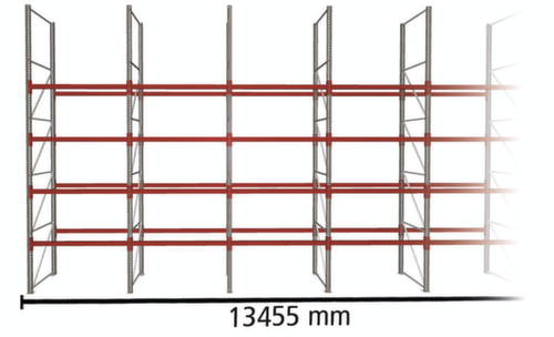META Portapallet MULTIPAL per 70 pallet, 13455 mm di larghezza, 5 piani di stoccaggio
