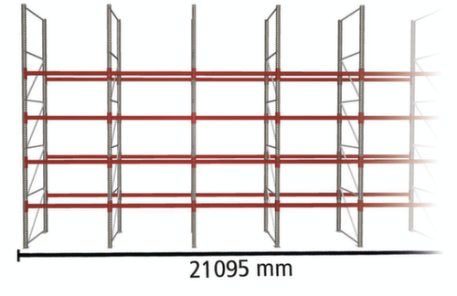 META Portapallet MULTIPAL per 110 pallet, 21095 mm di larghezza, 5 piani di stoccaggio