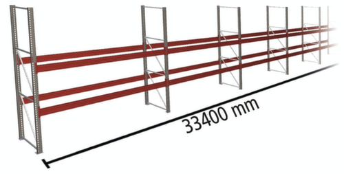 META Portapallet MULTIPAL per 108 pallet, 33400 mm di larghezza, 3 piani di stoccaggio