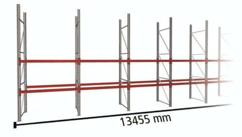 META Portapallet MULTIPAL per 63 pallet, 13455 mm di larghezza, 3 piani di stoccaggio