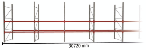 META Portapallet MULTIPAL per 99 pallet, 30720 mm di larghezza, 3 piani di stoccaggio