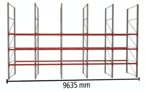 META Portapallet MULTIPAL per 20 pallet, 9635 mm di larghezza, 4 piani di stoccaggio