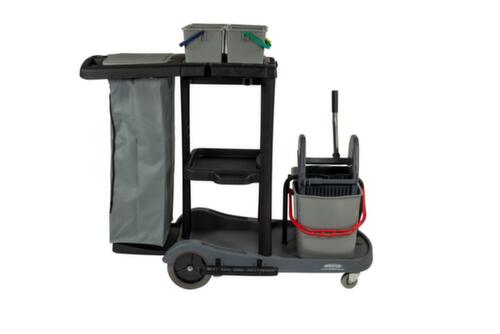Carrello di pulizia con sacchetto da 120 litri e pressa per mop, 4x4 l/2x17 l secchi in rosso/blu/verde/giallo