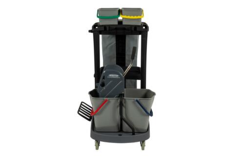 Carrello di pulizia con sacchetto da 120 litri e pressa per mop, 4x4 l/2x17 l secchi in rosso/blu/verde/giallo