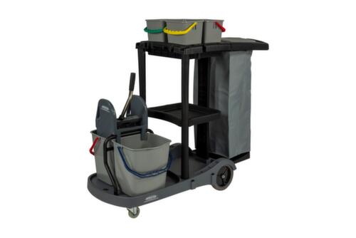 Carrello di pulizia con sacchetto da 120 litri e pressa per mop, 4x4 l/2x17 l secchi in rosso/blu/verde/giallo