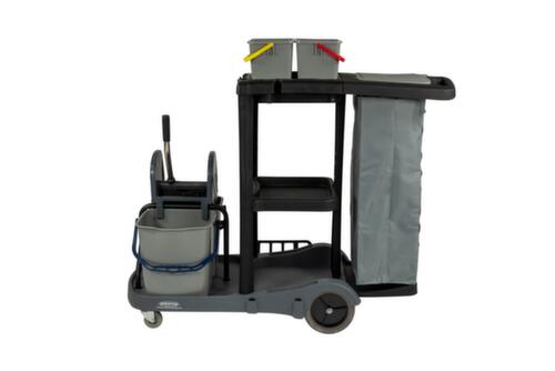 Carrello di pulizia con sacchetto da 120 litri e pressa per mop, 4x4 l/2x17 l secchi in rosso/blu/verde/giallo