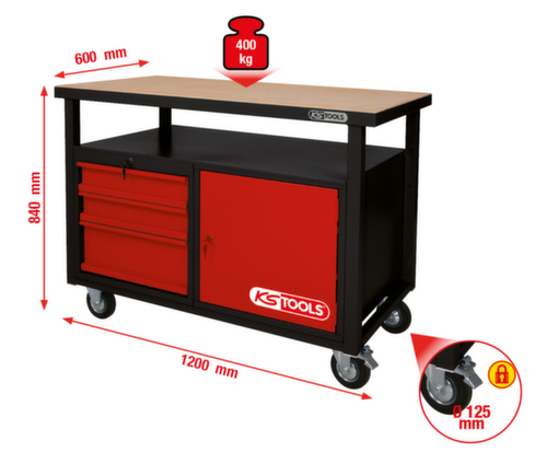 Banco da lavoro mobile con 3 cassetti e 1 porta