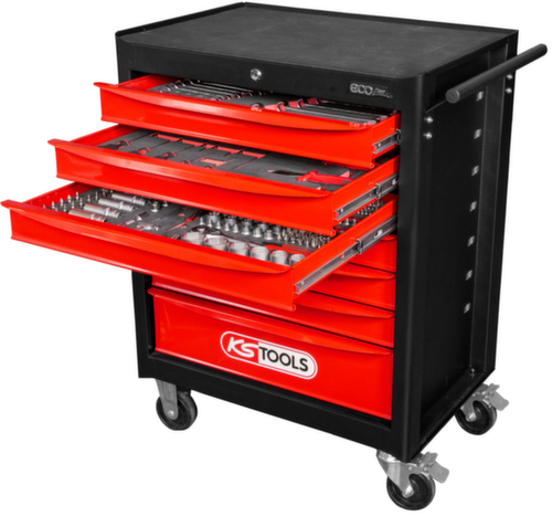 Carrello da officina ECOline BLACK/ROT con 7 cassetti e 215 utensili di prima qualità