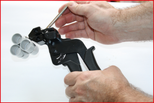 Pinza per fascette in acciaio inox con chiusura a sfera