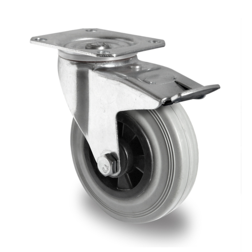 Cascoo Ruota orientabile con fermo totale, carico massimo 205 kg, gommatura in gomma solida