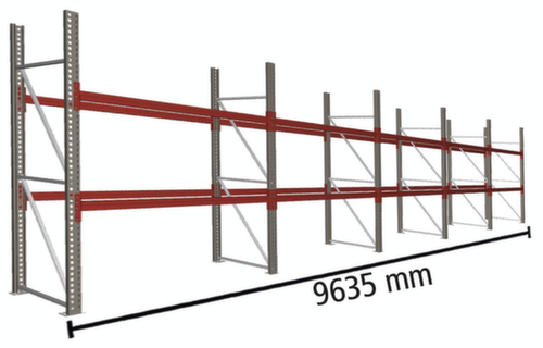 META Portapallet MULTIPAL per 30 pallet, 9635 mm di larghezza, 3 piani di stoccaggio