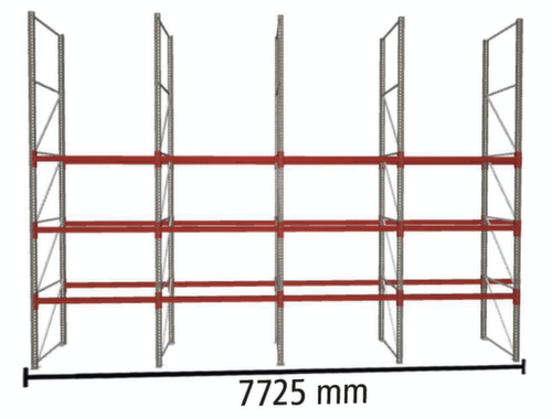 META Portapallet MULTIPAL per 16 pallet, 7725 mm di larghezza, 4 piani di stoccaggio