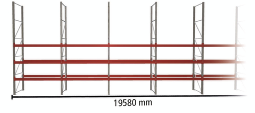 META Portapallet MULTIPAL per 56 pallet, 19580 mm di larghezza, 4 piani di stoccaggio