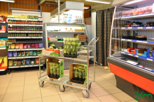 Kongamek Carrello con maniglione di spinta con 2 piani, carico max. 400 kg, lunghezza x larghezza superficie di carico 1080 x 415 mm