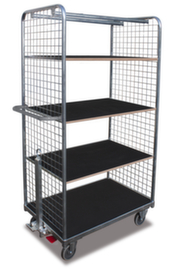 Carrello di raccolta ordini con pareti in rete, carico max. 400 kg, 4 piani