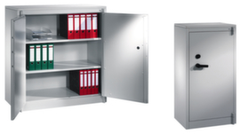 C+P Armadio di sicurezza per ufficio grigio chiaro con ripiano di copertura in legno