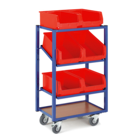 Rollcart Carrelli a ripiani con ripiani inclinabili per bidoni aperti frontali, carico max. 200 kg, 4 piani