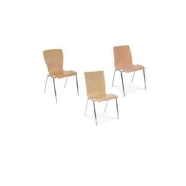 Sedia a scocca in legno con struttura a 4 gambe cromata