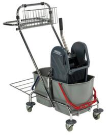 Carro per mop umidi con pressa per mop e porta sacchi per l'immondizia, 2 x 17 l secchi in rosso/blu
