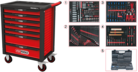 Carrello da officina RACINGline BLACK/ROT con 7 cassetti e 515 utensili di prima qualità