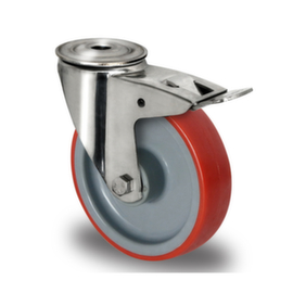 Cascoo Ruota orientabile a foro passante con fermo totale, carico massimo 200 kg, gommatura in poliuretano