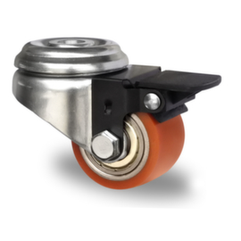 Cascoo Ruota orientabile a foro passante con fermo, carico massimo 150 kg, gommatura in poliuretano