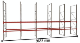 META Portapallet MULTIPAL per 30 pallet, 9635 mm di larghezza, 3 piani di stoccaggio