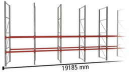 META Portapallet MULTIPAL per 60 pallet, 19185 mm di larghezza, 3 piani di stoccaggio