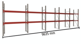 META Portapallet MULTIPAL per 15 pallet, 9635 mm di larghezza, 3 piani di stoccaggio