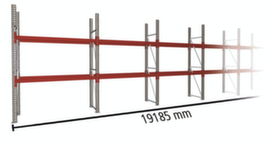 META Portapallet MULTIPAL per 30 pallet, 19185 mm di larghezza, 3 piani di stoccaggio