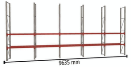 META Portapallet MULTIPAL per 20 pallet, 9635 mm di larghezza, 4 piani di stoccaggio