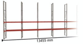 META Portapallet MULTIPAL per 28 pallet, 13455 mm di larghezza, 4 piani di stoccaggio