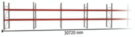 META Portapallet MULTIPAL per 66 pallet, 30720 mm di larghezza, 3 piani di stoccaggio